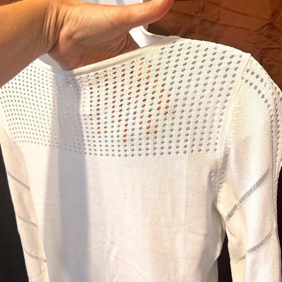 Cache Women's White Sheer Open Weave Deep V Neck Long Sleeve Fitted Sweater-XSM - Picture 13 of 16